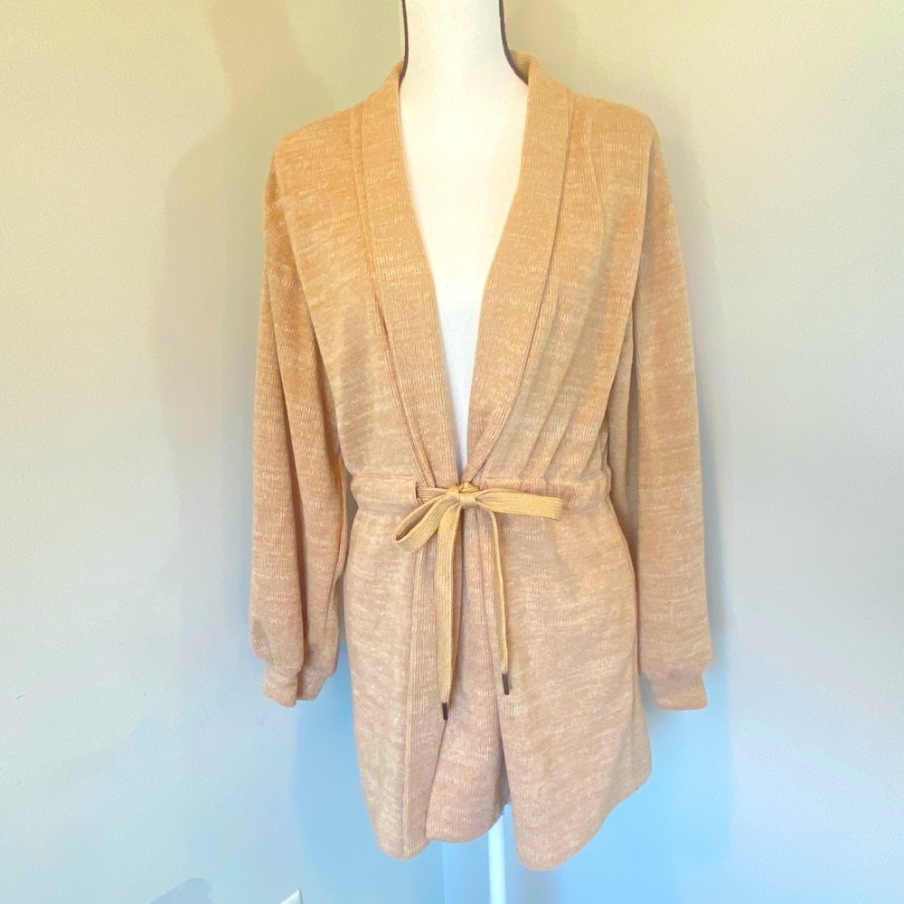 7 For All Mankind Tie Front Cardigan Sweater Tan Wheat Size Small long-sleeve